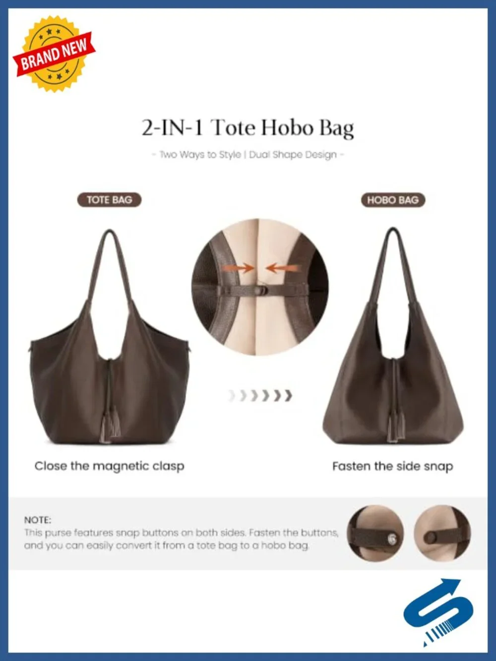 Genuine Leather Slouchy 2-in-1 Convertible Tote Hobo Shoulder Bag